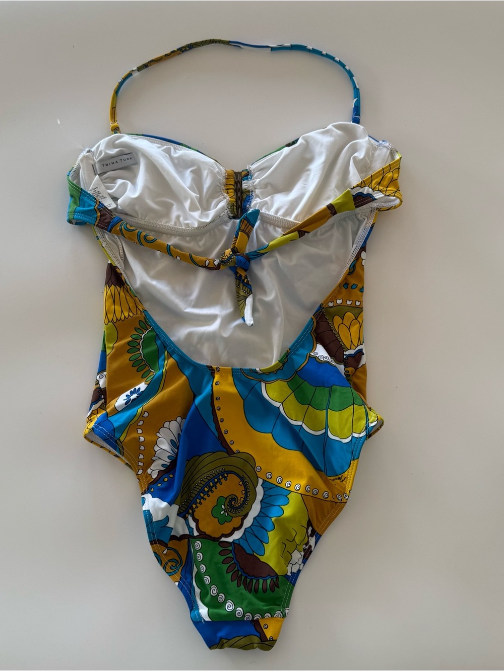Trina Turk One Piece Swimsuit Womens M Bandeau Halter Paisley Bamboo Hardware - Picture 11 of 11